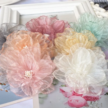 10PCS/Lot 9CM Handmade Chiffon Fabric Artificial Flower For Wedding Dress Hats Decoration