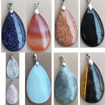 Carnelian Opal Goldstone Blue Sand Labradorite Tiger's Eye Crystal Water Drop Women Men Pendant Bead PC5403