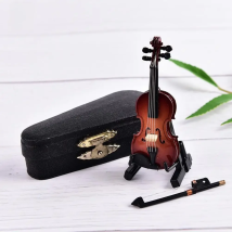1 Set Exquisite Mini Violin Guitar With Musical Instrument Case Best Gift Miniature Wooden Ornament Dollhouse DIY KIds Toy Model