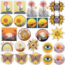 10 pcs/let Sunset Embroidery Patch Jacket Backpack Sew DIY Iron On Patches For Clothing Cartoon Flowers/Sun Patches For Clothes