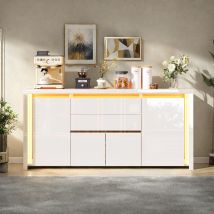 Aparador, armario de almacenamiento con LED, para adultos con 2 cajones y 4 puertas, armario de cocina multifuncional, Blanco
