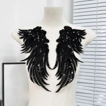 Sequin Black And White Wings Embroidered Flowers for Floral Wedding Dress Performance Dance Dress Accessories Applique