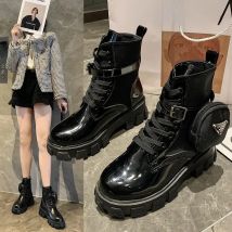 New Botas Women Motorcycle Ankle Boots Wedges Female Lace Up Platforms Booties Black Leather Oxford Shoes Women  Botas Mujer Bag