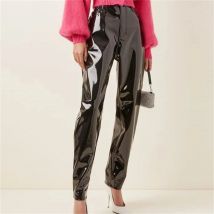 New long legs bright lacquer pu leather pants women casual pants high waist harem pants