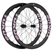 TUKUS Schwarze Sakura-Räder mit rosa Farbe, Carbonfaser-Laufradsatz, 700C Rennrad-Scheibenbremsräder, 50 mm schlauchloser Drahtreifen-Fahrrad-Laufradsatz