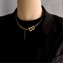 Europe And The United States Letter B Titanium Steel Chain Necklace Clavicle Contracted Joker Character Couples