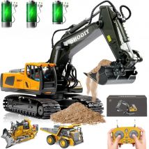 4WD Remote Control Excavator Toy Radio Controlled RC Dump Truck Vehicle Crawler Bulldozer Construction Car Gifts for Kids Boys