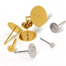 100pcs Gold Color 316L Stainless Steel Earring Studs DIY Ear Blank Post Pins 3-12mm Flat Round Tray Base Ear Jewelry Making DIY