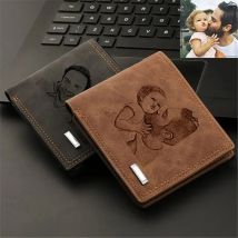 CEXIKA Custom Christmas Picture Text Father's Day Gift Wallet Men Engraved Photo Personalized Christmas Anniversary Gift for Him