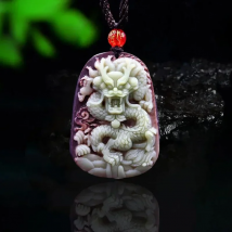 Purple Robe Jade Dragon Pendant Necklace Chinese Jewelry Natural Lucky Gemstone Fashion Carved Charm Man Woman Amulet