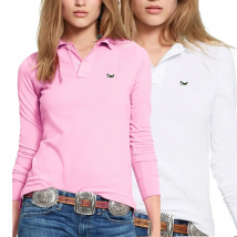 Brand Quality Spring Lapel T-Shirt Women's Long Sleeve Polo Shirt Fish Logo Casual Lapel Polo Cotton Female Stretch Slim Tops