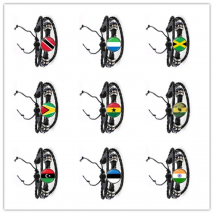 Trinidad,Sierra leone,Jamaica,Guyana,Ghana,UK,Libya,Estonia,India National Flag Leather Bracelet For Women Men Jewelry Gift