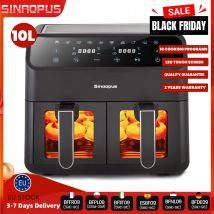 10L wielofunkcyjna frytkownica beztłuszczowa z podwójnym koszem, z panelem dotykowym LED i widocznym okienkiem, rodzinny inteligentny piekarnik