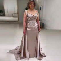 Champagne Mermaid Evening Dress Cap Sleeve Elegant Beads Sequined Rhinestones Formal Dress For Party Robes De Soiree Customized