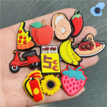 Single Sale 1Pcs Food Fruit Pizza Lit Flowers PVC Shoes Charms Cute Shoe Decor DIY Backpack Wristbands Kids Party Gifts