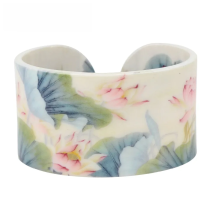 Bonsny Plastic Chinese Lotus Ink and Wash Painting Bangles Bracelets Traditional Ethnic Jewelry For Women Girls Ladies Wholesale