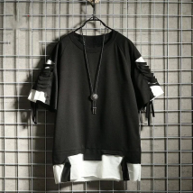 2025 Oversized T Shirt Streetwear Ripped Hole Vintage Hip Hop T Shirt False two Loose Short sleeve Summer