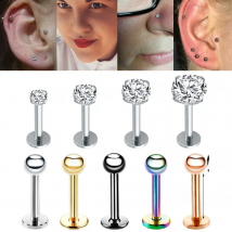 4Pcs 16G 6/8mm Rod Crystal Tragus Piercing Labret Lip Ring Nose Piercing Oreja Helix Ear Studs Conch Pircing Cartilage Earrings
