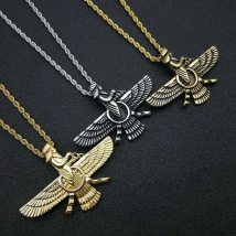 Vintage Punk Style Iran Faravahar Ahura Mazda Pendants Necklaces for Men Women 316L Stainless Steel Zoroastrian Jewelry Gift
