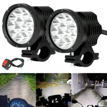 Auxiliary Motorcycle Headlights 12Chips 12-80V Flasher Front Additional Spotlights Led Lights Faros Moto Farol Fog Light Lenses
