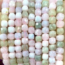 Faceted Cube 7-8mm Natural Stone Morganite Chalcedony Loose Square Spacer Beads for Jewelry Making Diy Bracelet Accessories