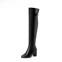 REAVE CAT Sexy Ladies Mid Block Heel Over Knee Boots 51cm PU Leather Big Size 52 Party Plush F1292