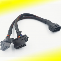 FINETRIP 30CM  2 IN 1 OBD2 Extension Cable obdII male to 2 female Splitter car computer connection conversion plug for elm327