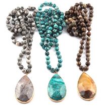 Bohemian Jewelry Fashion Stone Knotted Natural Stone Pendant Necklaces For Women