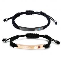 Personalized Couple Bracelet Nylon Adjustable Rope Braided Custom  Name Date Stainless Steel Bracelet For Women Men Lovers Gifts