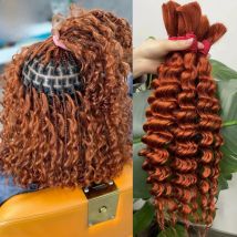 350# Ginger Orange Bulk Human Hair for Boho Braids No Weft 1 Bundle 50g Deep Wave Human Hair Bulk  Curly Extensions for Braiding