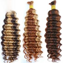 Bulk Human Hair For Braiding Highlight Deep Wave Hair bulk Double Drawn Wholesale Burmese Boho Braids Human Hair Bundles No Weft