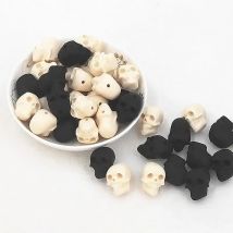 Chenkai 50pcs Skull Silicone Focal Beads for Beadable Pen Halloween Silicone Charms for Pen Chewable Dummy Necklace Pacifiers