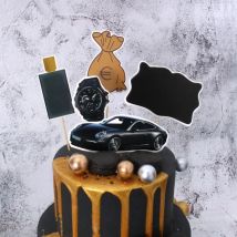 5pcs/set Cake Topper Car Money Wristwatch DIY Cake Cupcake Toppers Boys Men Happy Birthday Party Wedding Dessert Decor Flags New