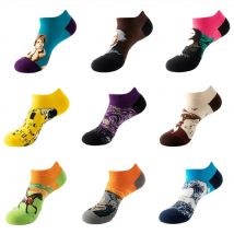 Funny Men Hip Hop Vintage Oil Painting Cartoon Happy Casual Short Ankle Socks Dropship