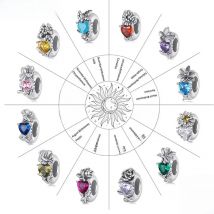 WOSTU 925 Sterling Silver 12 Color Flower Birthstone Charms Bead Fit Original Bracelet DIY Necklace Girl Daughter Birthday Gift