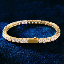 Spring Clasp Tennis Link Bracelet For Men Women Gold Color 1 Row Cubic Zirconia Chain Hip Hop Jewelry 3mm 4mm 5mm