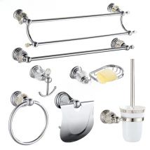 Luxury Crystal Silver Bathroom Accessories Set Chrome Polished Brass Bath Hardware Set Wall Mounted Bathroom Products banheiro