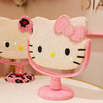 Sanrio Hello Kitty Vanity Mirror Cartoon Shiny Rhinestones Beauty Handheld Mirror Diamond Pink Girls