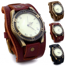 Men Watches Punk Vintage Cow Leather Wristwatch Roman Numbers Dial Casual Watch Gift vintage watch for men