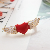 Women Girls Metal Alloy Enemal Card Capter Sakura Badges White Angel Wing Red Heart Pin Brooches For Coat Clothing On Backpack