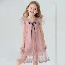 Bear Leader Girls Dress 2023 New Summer Mesh Girls Clothes Pink Applique Princess Dress Children Summer Clothes Baby Girls Dress