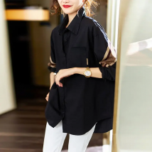 Commute All-match Diamonds Spliced Casual Blouse Female Button Loose Vintage Turn-down Collar Shirt Women's Clothing Spring New