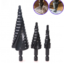 4-12/20/32mm HSS Step Cone Drill Bits Hex Shank Nitride Coated for Wood/Metal Hole Cutter Drill Spiral Groove Step Drill Bits