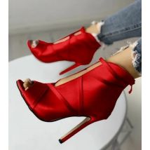 Peep Toe Narrow Band Thin High Heel Sandal Boots Red Pink Black Grey Satin Sandals Silk Back Zipper Stiletto Heel Ladies Shoes