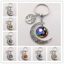 The latest tree of life statement keychain art photo glass moon pendant charm keychain DIY keychain gift jewelry