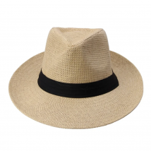 Hot  Fashion Summer Casual Unisex Beach Trilby Large Brim Jazz Sun Hat Panama Hat Paper Straw Women Men Cap With Black  Ribbon