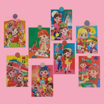 Japanese Showa Doll Retro Small Poster Postcard Wall Decoration Hand Account Card Wall Decoration Sticker Pendulum Props