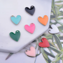 30pcs 10mm Copper Both Faced Heart Charms Enamel Small Hearts  For Earring  Necklace Enamel Pendant