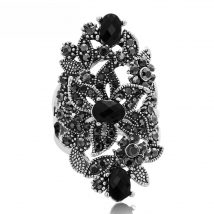 Ajojewel Vintage Retro Luxury Ring Woman Black Crystal Rhinestone Flower Jewelry Big Rings Ringen Anneau