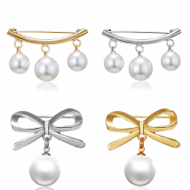 Rinhoo Fashion Imitation Pearls Charm Safety Pins Brooch Fixed Anti Slip Lapel Pin Korean Bowknot Brooch Cardigan Brooch Jewelry